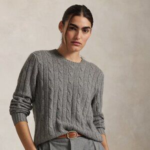 Cable-Knit Cashmere Sweater in Fawn Grey Heather, Size M